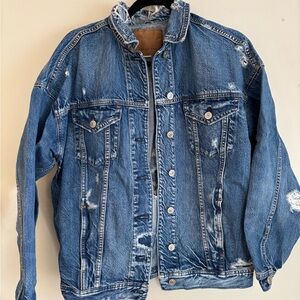 American Eagle Outfitters Medium Blue Distressed Denim Jacket